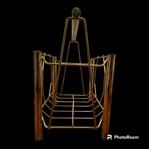 Large Vintage Mid Cenury Modern Brass Standing Magazine Rack Record Storage - Picture 5 of 8